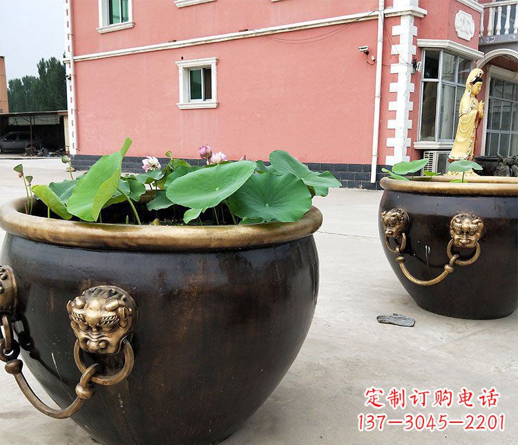 南通仿古狮子头水缸铜雕塑 (2)