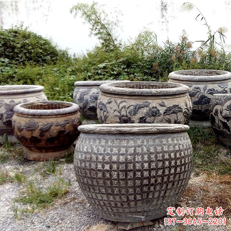 南通仿古石雕花盆水缸