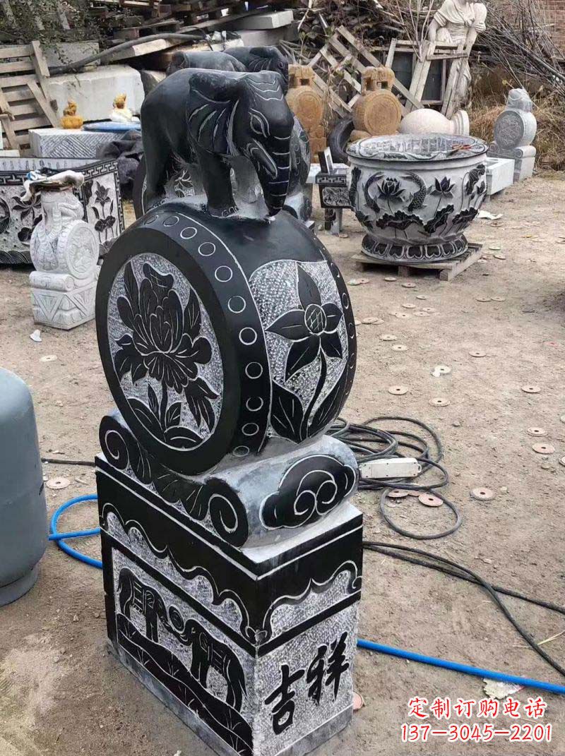 南通传统工艺小象抱鼓石雕塑