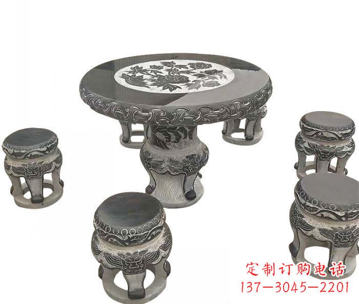 南通仿古圆形石桌凳雕塑
