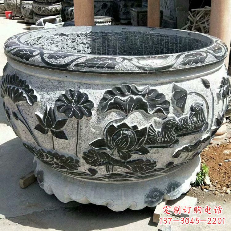 南通极致精细仿古圆形鱼缸石雕