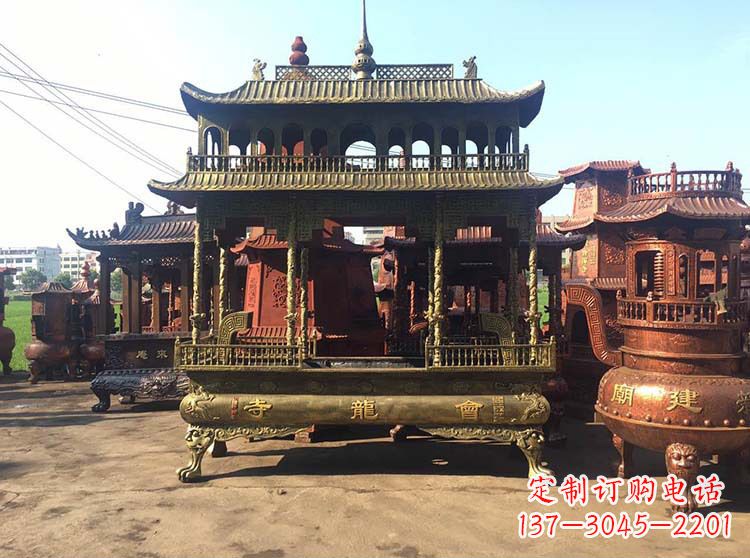 南通高浮雕螭龙纹铜香炉