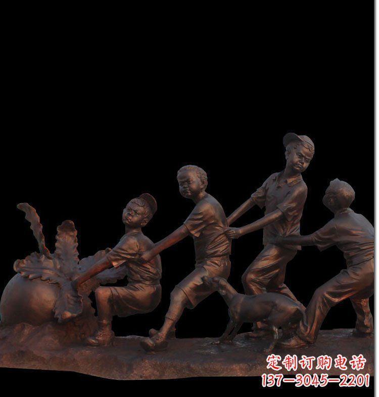 南通精美玻璃钢仿铜拔萝卜人物雕塑