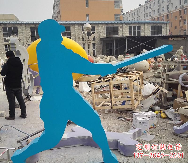 南通公园不锈钢打棒球雕塑2