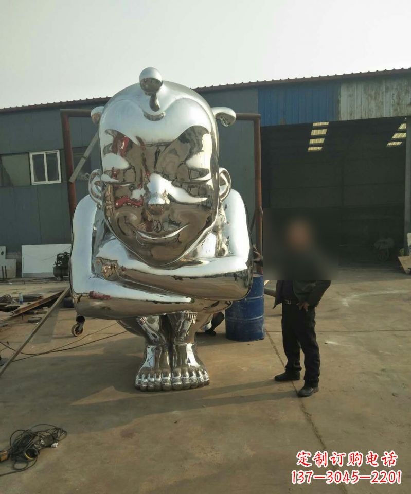 南通大型不锈钢蹲着的儿童雕塑