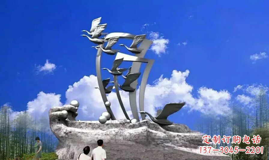 南通公园不锈钢飞翔的天鹅雕塑1