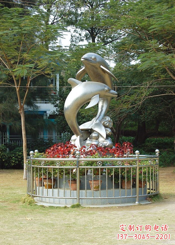 南通不锈钢踏浪海豚雕塑