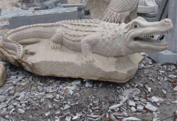南通鳄鱼黄沙岩动物石雕精致装饰您的家