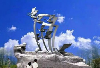 南通艺术家手工制作的不锈钢飞翔天鹅雕塑