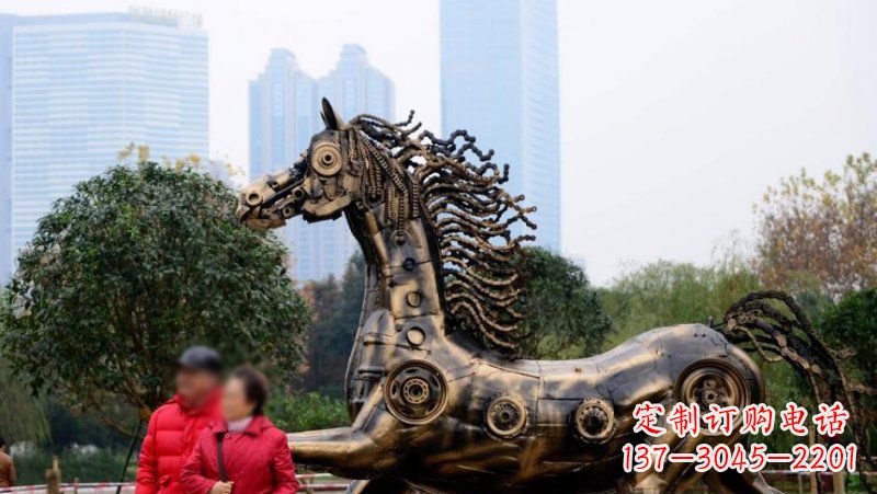 南通公园抽象机械马动物铜雕