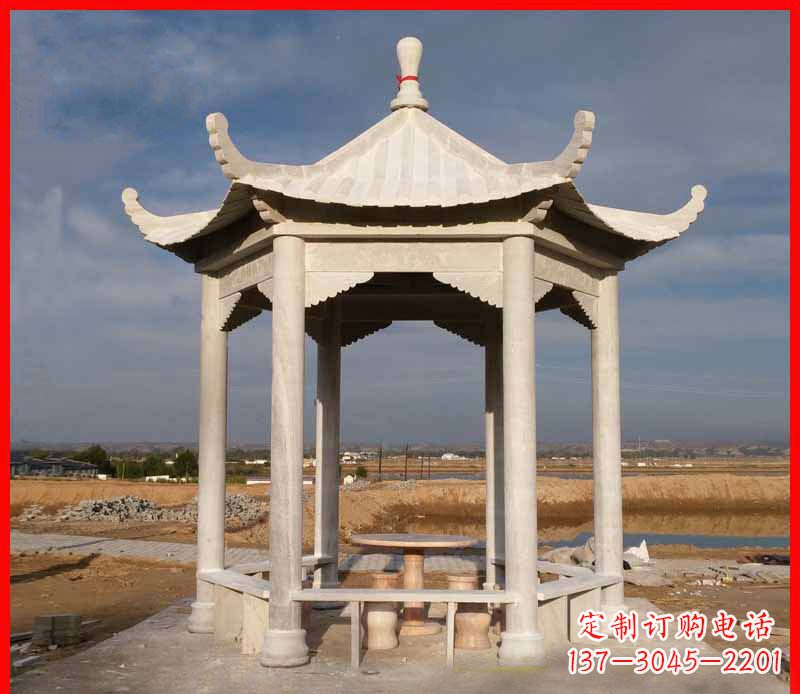 南通公园大理石六角石雕凉亭 (2)