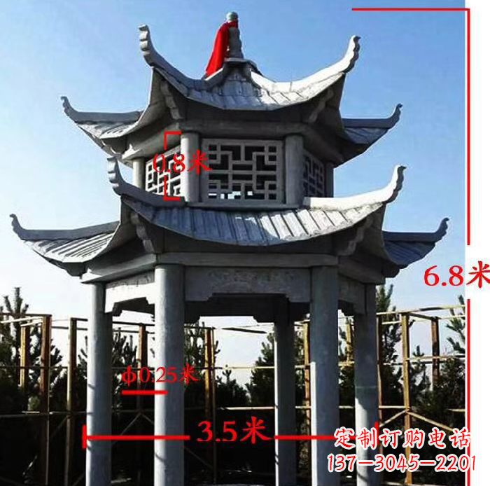 南通杰出的大理石六角石双层凉亭雕塑