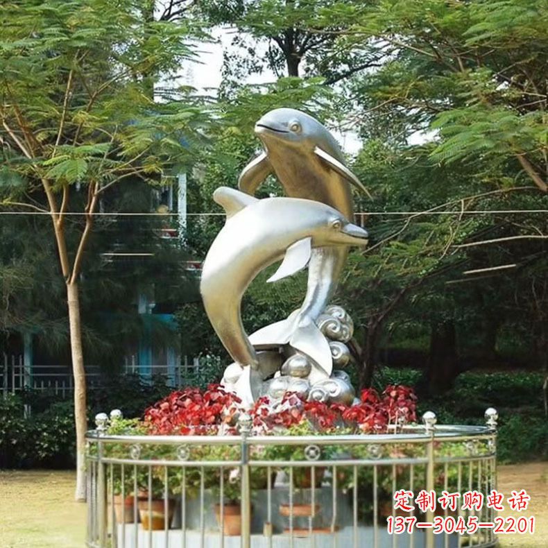 南通公园动物海豚不锈钢景观雕塑