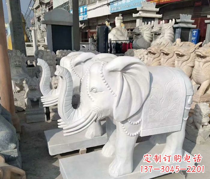 南通汉白玉大象雕塑——招财聚宝