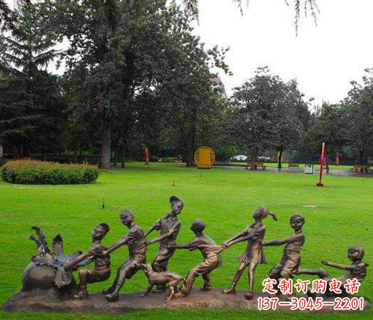 南通公园儿童拔萝卜人物小品铜雕