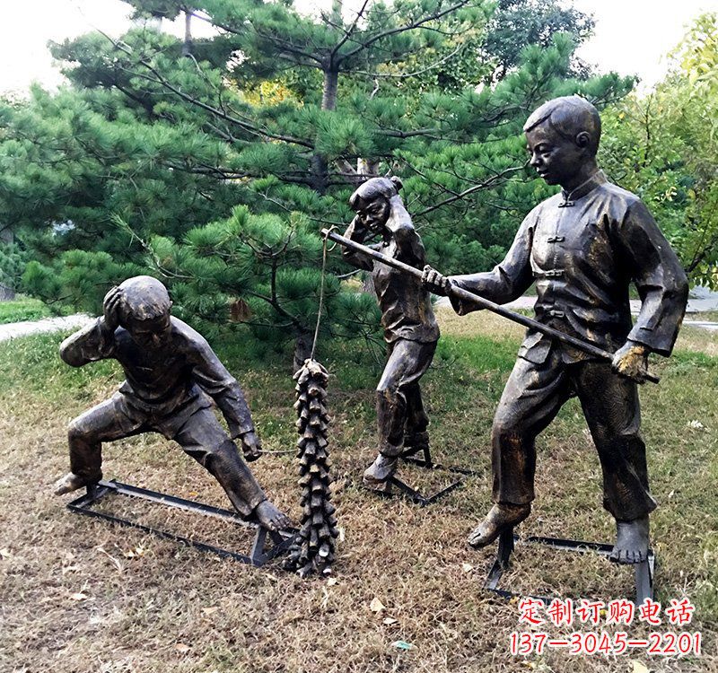 南通公园放鞭炮儿童铜雕