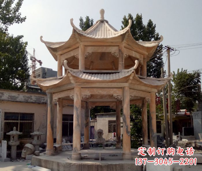 南通公园景观晚霞红双层石雕凉亭
