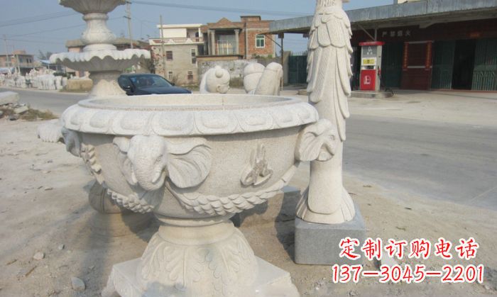 南通公园景观象头石雕水缸