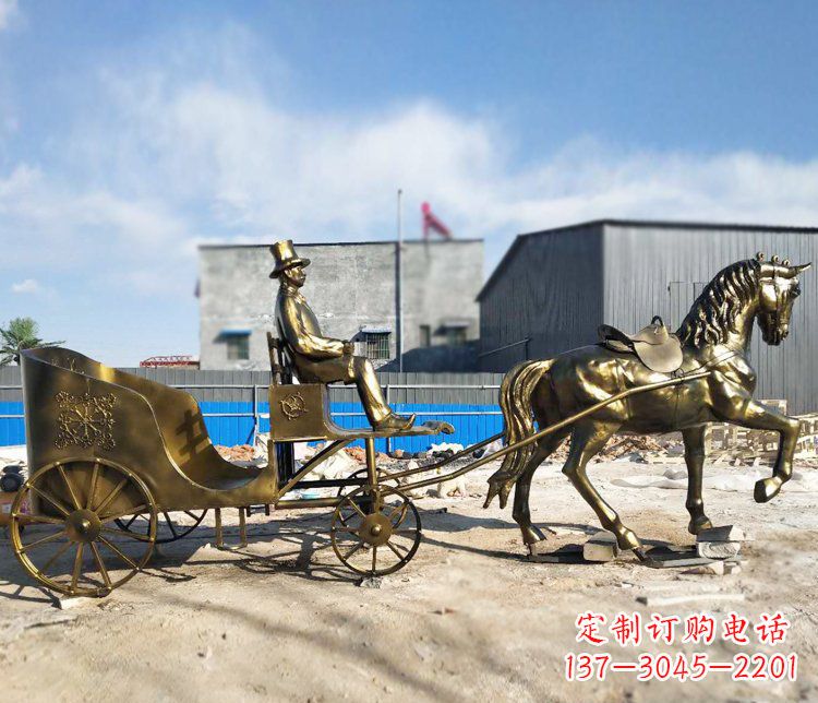 南通公园景观坐着马车的人物铜雕
