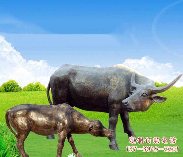 南通 传统文化风格母子黄牛铜雕塑