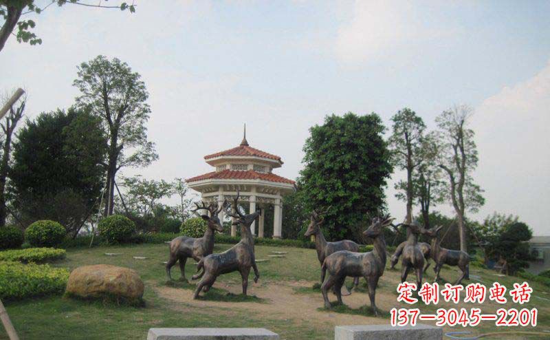 南通公园群鹿动物铜雕