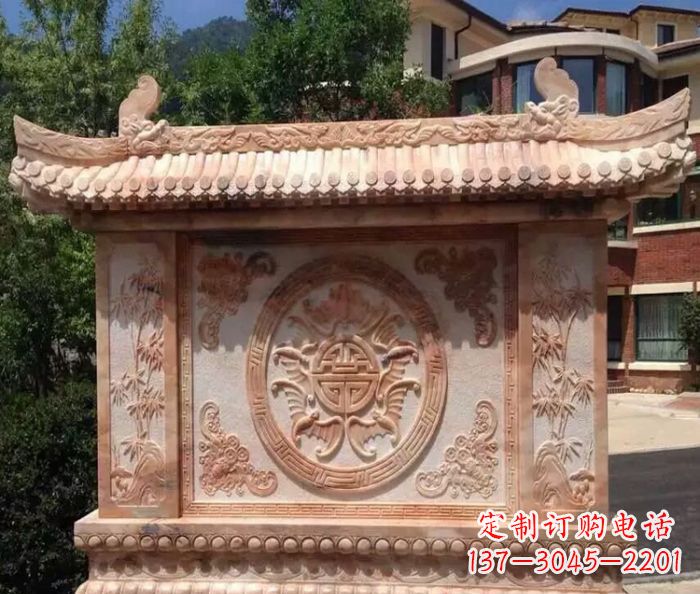 南通中领雕塑-公园晚霞红蝙蝠竹子石影壁雕塑