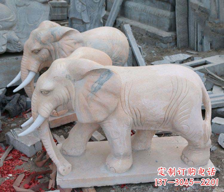 南通雕刻出令人感动的那头大象定制公园晚霞红大象动物石雕