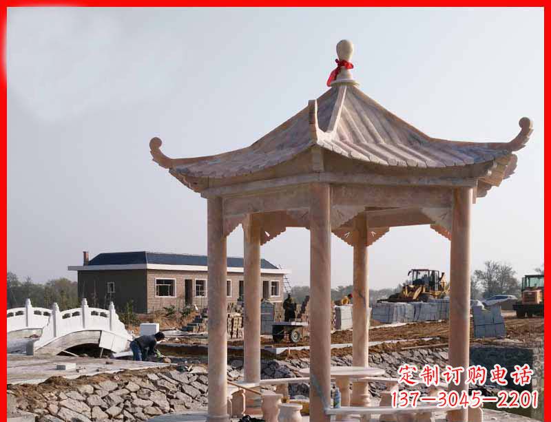 南通红六角石凉亭雕塑