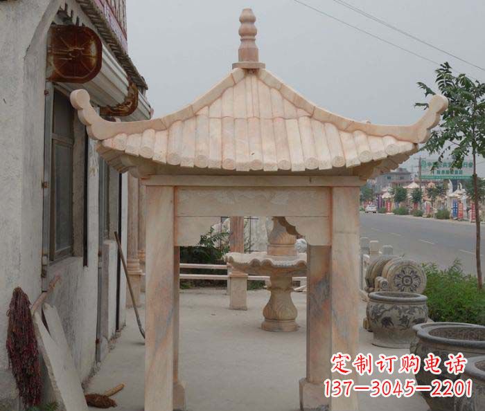 南通精美红六角石凉亭雕塑