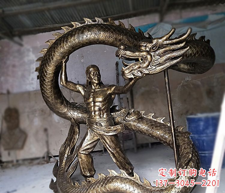 南通公园舞龙的人物铜雕