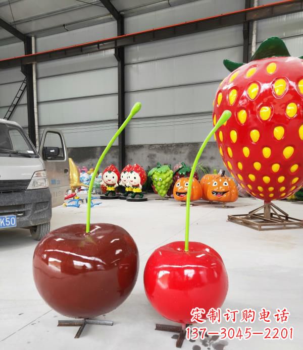 南通公园小区玻璃钢仿真樱桃水果雕塑