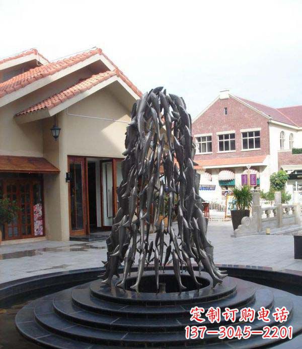 南通欢乐鱼群,喷泉铜雕