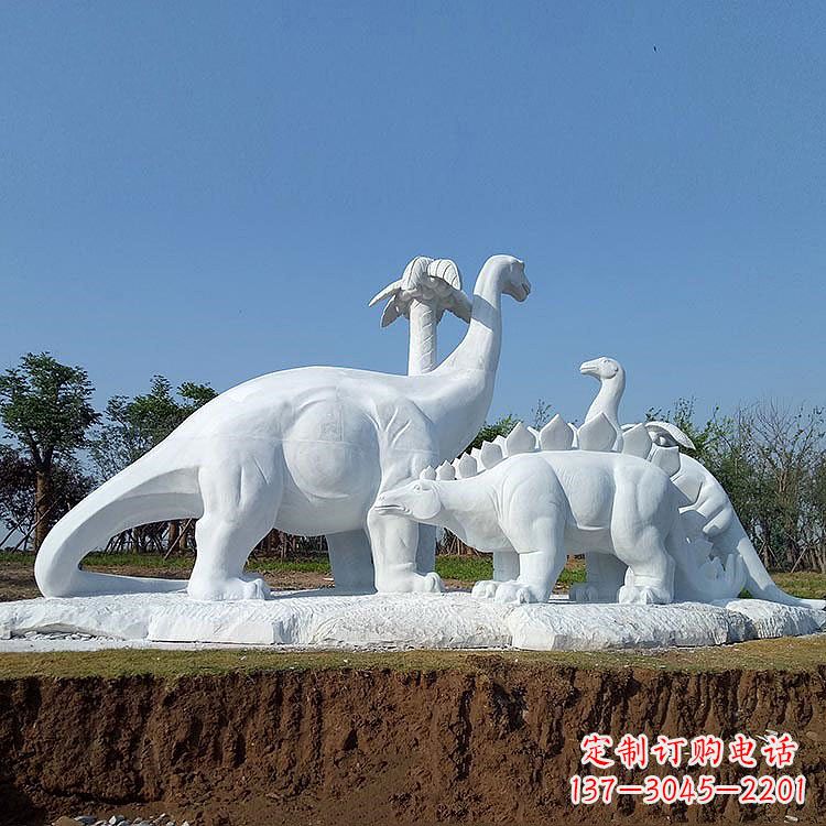 南通公园园林汉白玉恐龙情景动物雕塑