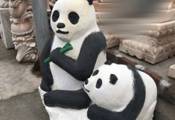 南通领雕塑——公园母子熊猫石雕