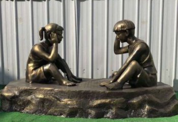 南通儿童雕塑-铜雕下棋展示精美的艺术