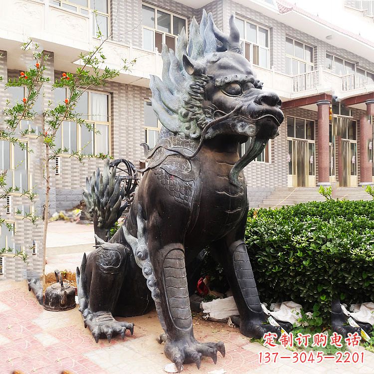 南通古铜色镇宅铜麒麟雕塑,精美绝伦!