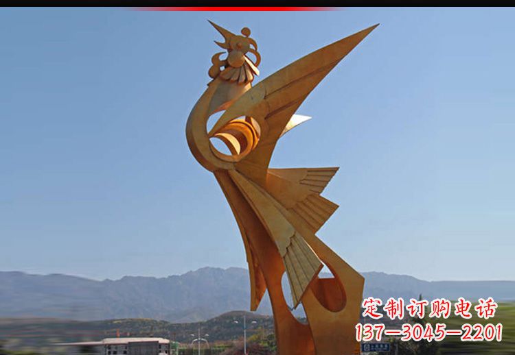 南通广场不锈钢抽象凤凰雕塑11