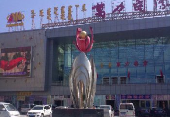 南通广场不锈钢大型花朵雕塑 (2)