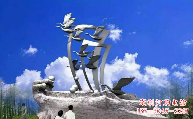 南通中领雕塑:大雁不锈钢雕塑,质感优雅