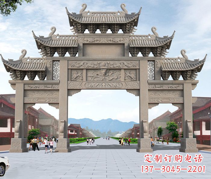 南通以大理石石雕装饰的精美牌楼雕塑
