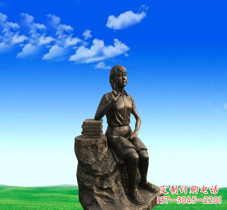 南通广场铜雕美女休息人物雕塑 (2)