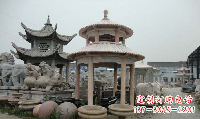 南通海景石雕凉亭——晚霞红圆顶石雕凉亭