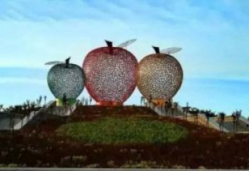 南通广场不锈钢镂空苹果雕塑