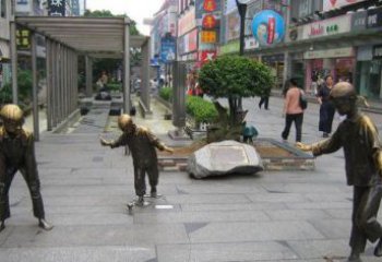 南通中领雕塑：陀螺小品人物铜雕