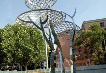 南通广场抽象网格不锈钢树雕塑