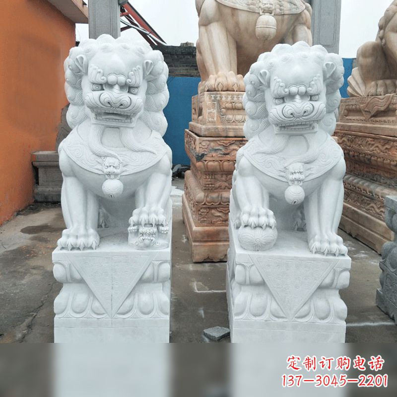 南通风格精致的汉白玉北京小狮子雕塑
