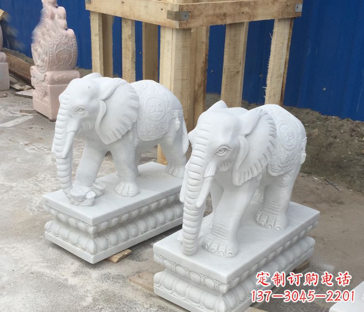 南通高端汉白玉吉祥如意大象门口招财雕塑