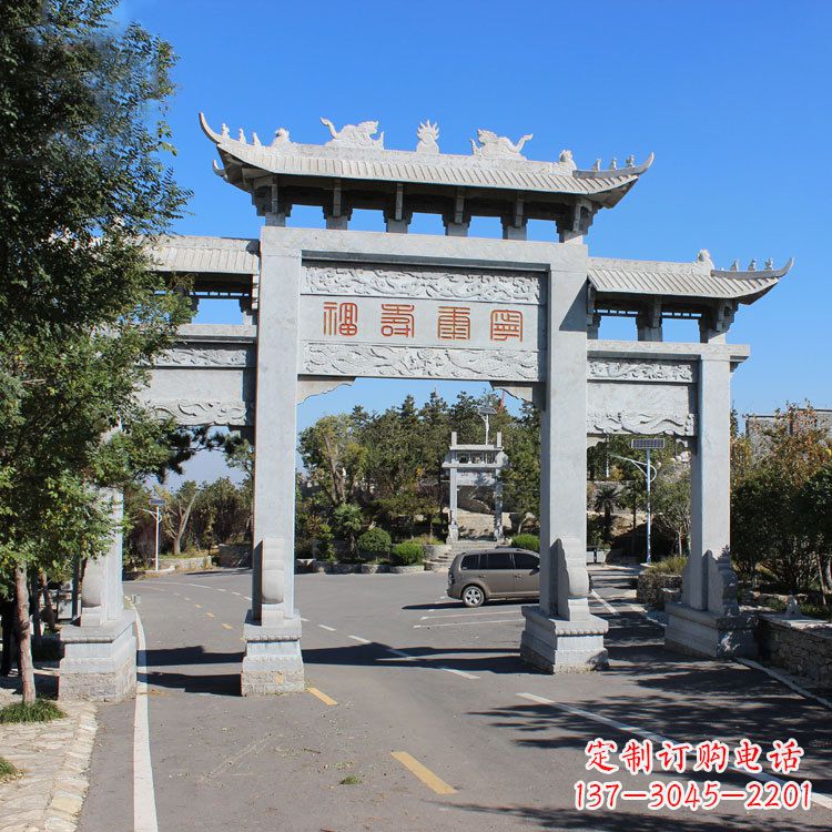 南通汉白玉景区入库石雕牌坊