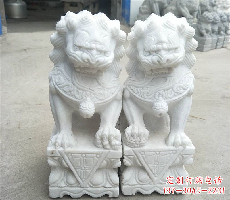 南通定制精美的汉白玉酒店吉祥狮子门墩