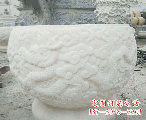 南通汉白玉龙浮雕招财石水缸